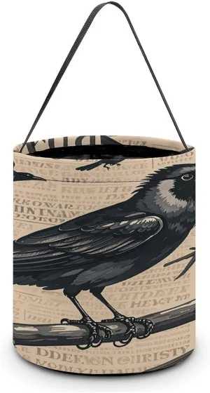 The Mysterious Crow Halloween Tote Candy Bag Candy Basket Candy Bucket Gift Bag for Halloween Party