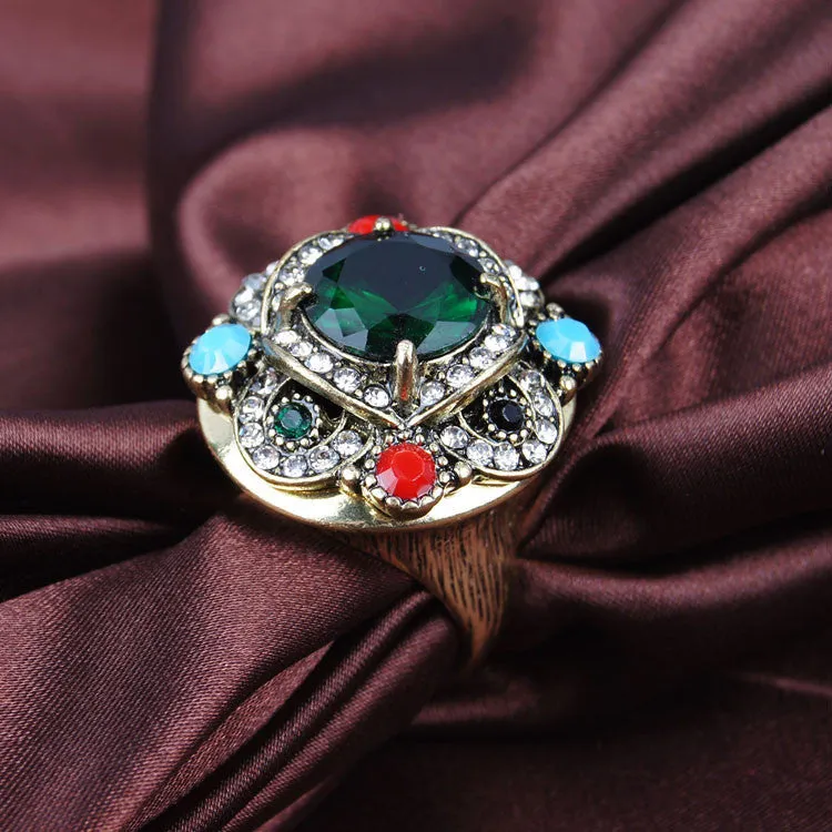 Tibet 18K Gold Bohemia Vintage Jewelry Gorgeous Empress Temperament Fashion Exaggerated Womens Accessories Jewelry Oval Ring