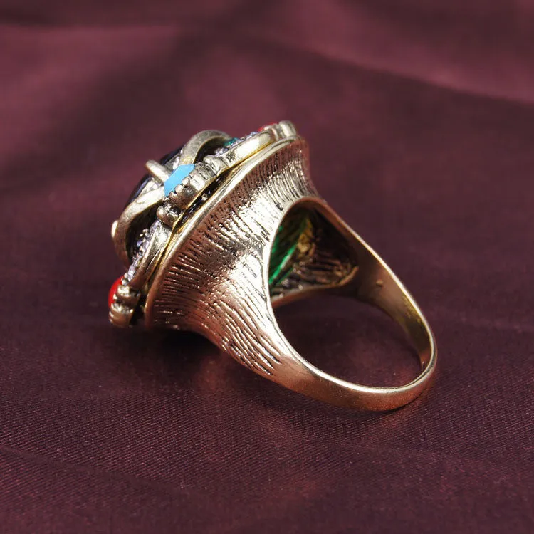 Tibet 18K Gold Bohemia Vintage Jewelry Gorgeous Empress Temperament Fashion Exaggerated Womens Accessories Jewelry Oval Ring