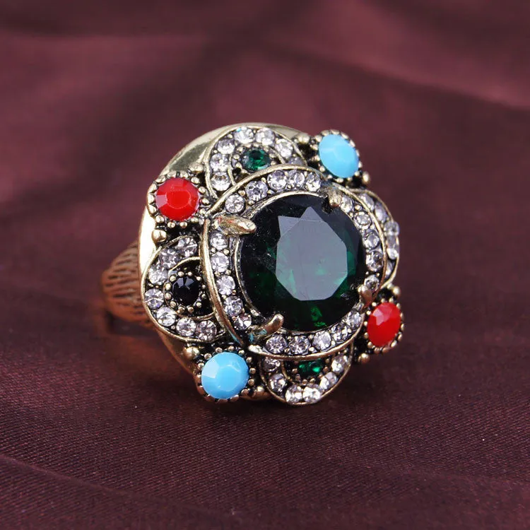 Tibet 18K Gold Bohemia Vintage Jewelry Gorgeous Empress Temperament Fashion Exaggerated Womens Accessories Jewelry Oval Ring