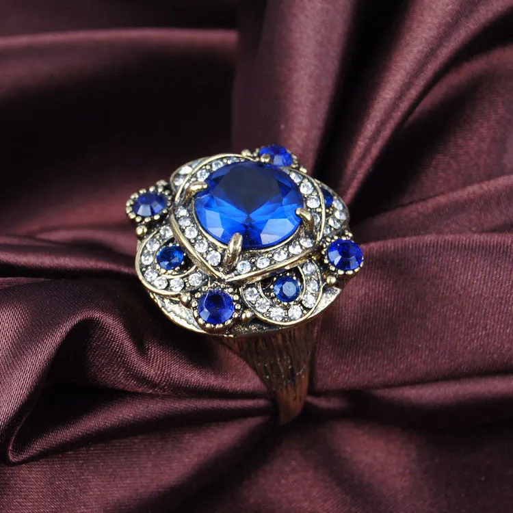 Tibet 18K Gold Bohemia Vintage Jewelry Gorgeous Empress Temperament Fashion Exaggerated Womens Accessories Jewelry Oval Ring