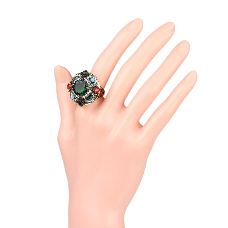 Tibet 18K Gold Bohemia Vintage Jewelry Gorgeous Empress Temperament Fashion Exaggerated Womens Accessories Jewelry Oval Ring