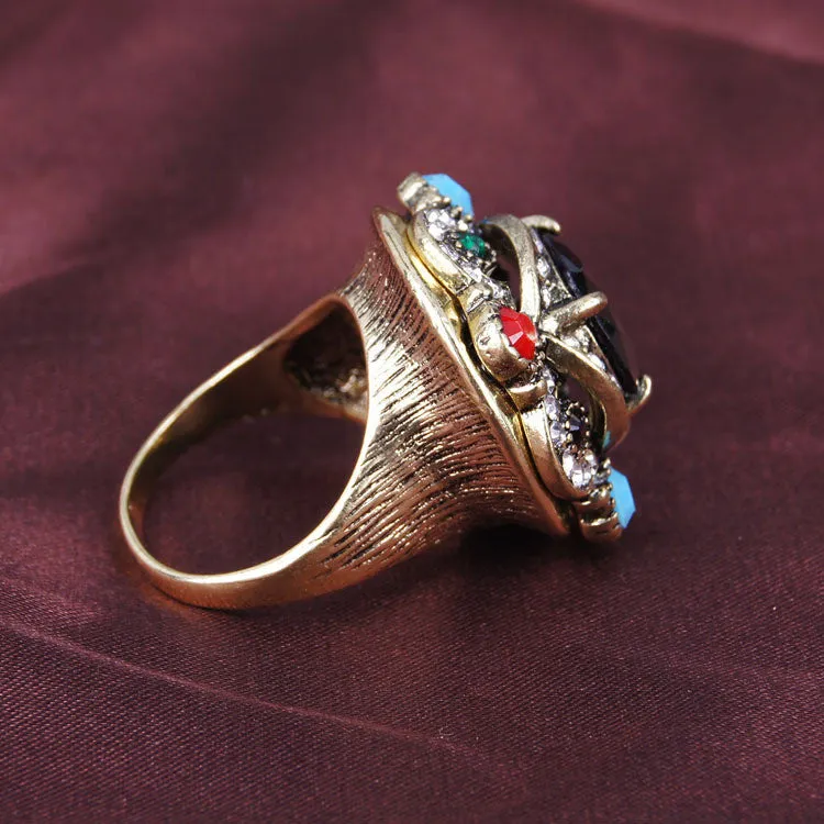 Tibet 18K Gold Bohemia Vintage Jewelry Gorgeous Empress Temperament Fashion Exaggerated Womens Accessories Jewelry Oval Ring