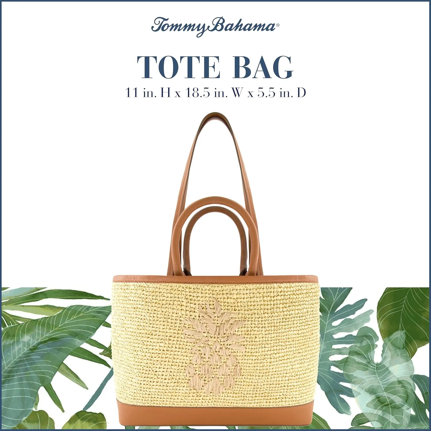 Tommy Bahama Women's Tote Bag, Medium Travel Purse Handbag with Adjustable Shoulder Strap and Leather Trim