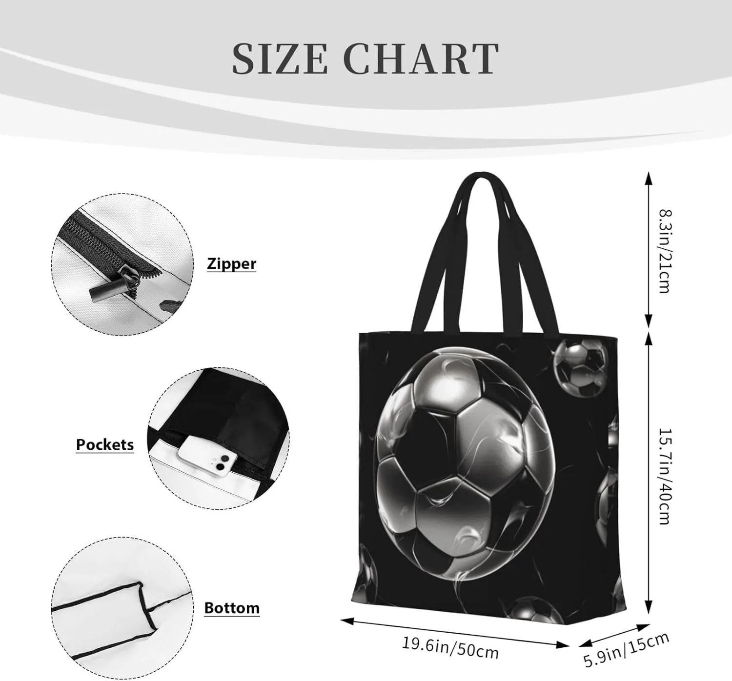 Tote Bag for Women Reusable Grocery Bags Surfboard Tote Bag with Inner Pocket Travel Tote for Shopping