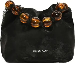 Trendy PU Leather Bucket Bag for Women Small Top Handle Crossbody Shoulder Bag with Bead String Purse Handbag 2024
