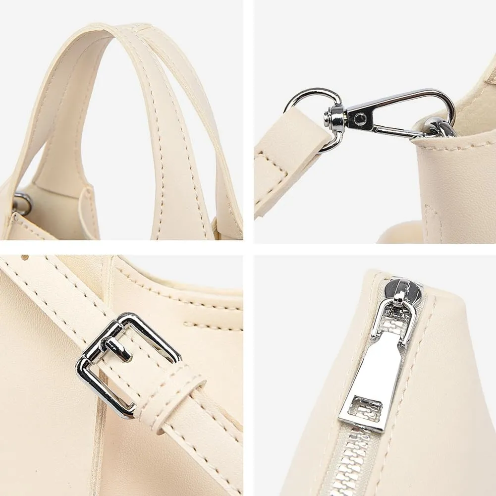 Trendy Vegan Leather Crossbody Purse for Women Small Bucket Shoulder Bag Totes Ladies Handbag Casual 2pcs Satchel