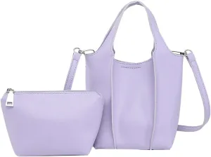 Trendy Vegan Leather Crossbody Purse for Women Small Bucket Shoulder Bag Totes Ladies Handbag Casual 2pcs Satchel