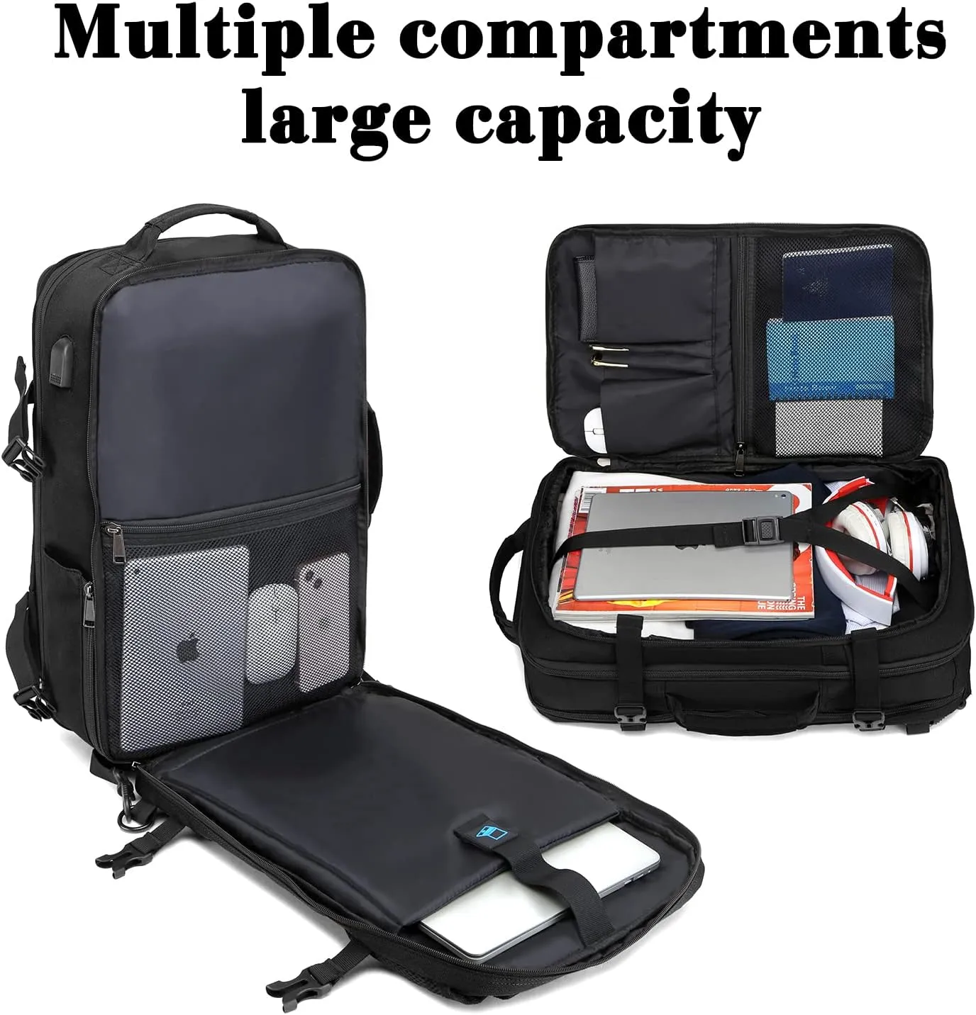 TUGUAN 17 Inch Laptop Backpack 36L Small Computer Backpack with USB Charging Port Black Business Laptop Backpacks for Men Expandable Work Backpacks for Women - Suitable for Work and Commuting