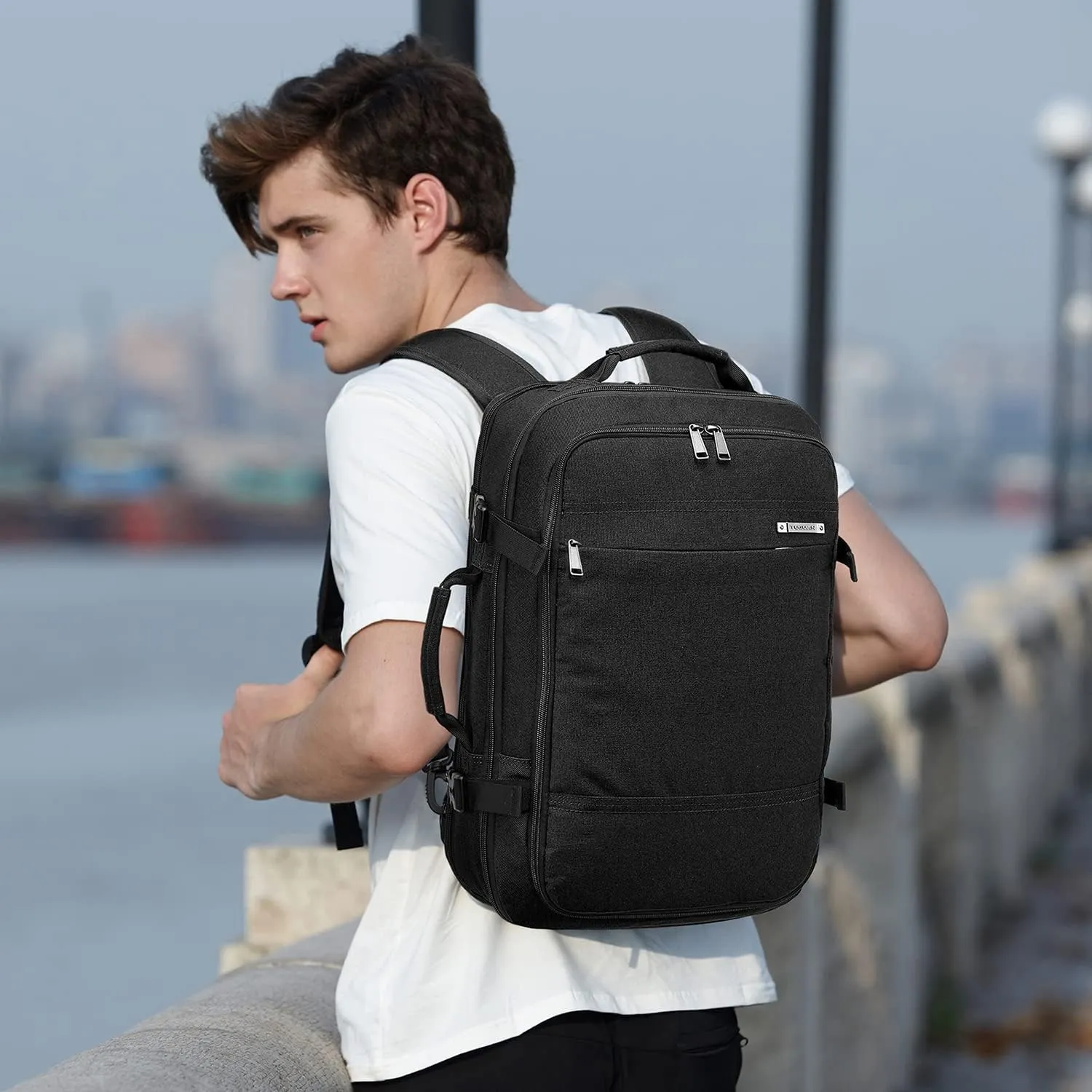 TUGUAN 17 Inch Laptop Backpack 36L Small Computer Backpack with USB Charging Port Black Business Laptop Backpacks for Men Expandable Work Backpacks for Women - Suitable for Work and Commuting