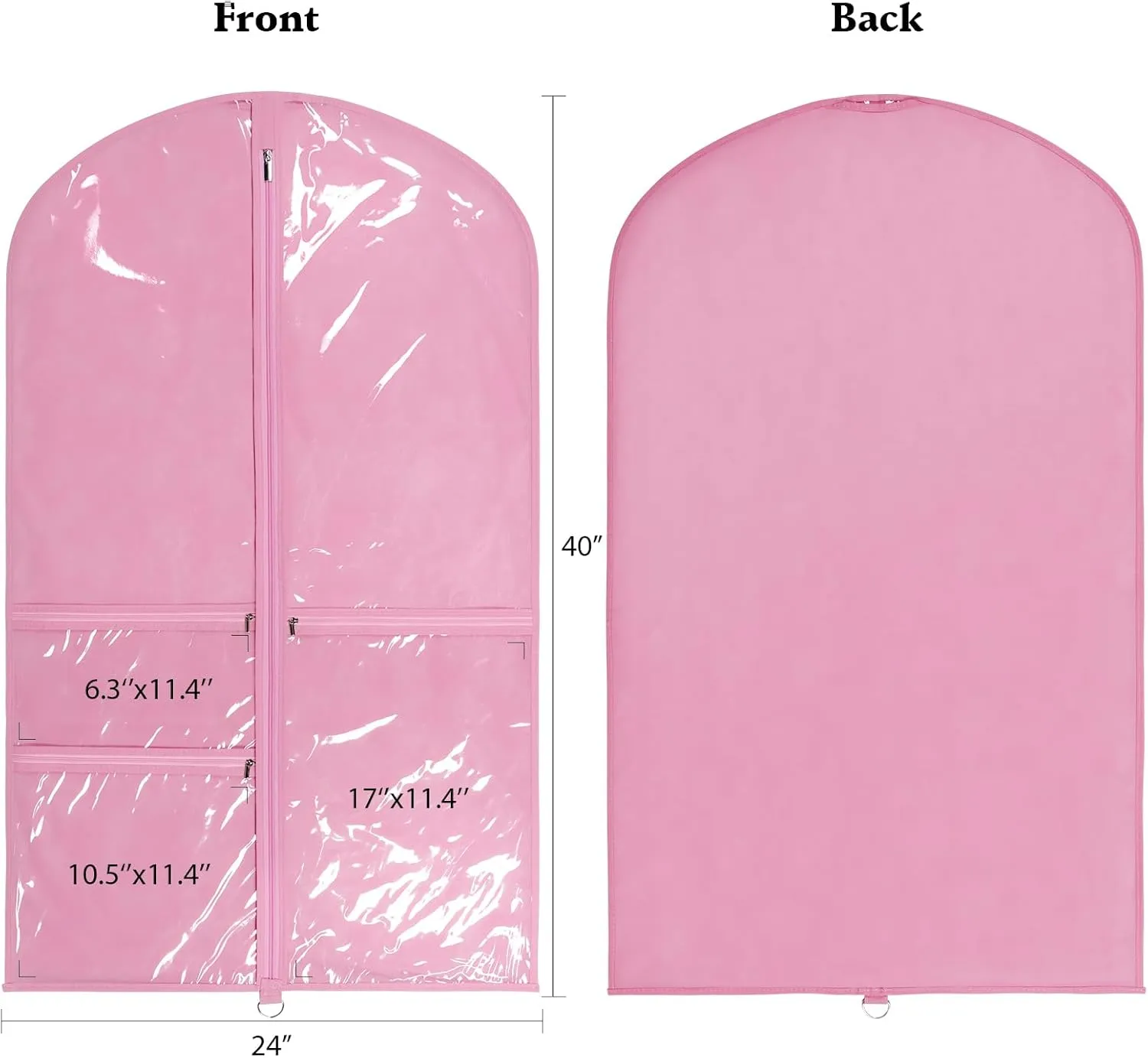 Univivi Dance Costume Bags Garment Bag 40 Inch Hanging Clothes for Dance Competitions, with 3 Medium Clear Zipper Pockets for Dance Costumes, Closet Storage (Pink) - 4 Pack