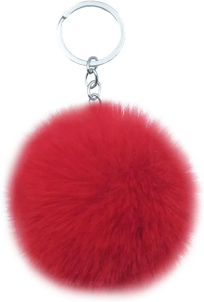 Unpafcxddyig 5 Pieces Pom Pom Keychains Faux Rabbit Fur Ball Keychain Fluffy Puff Ball Keyring