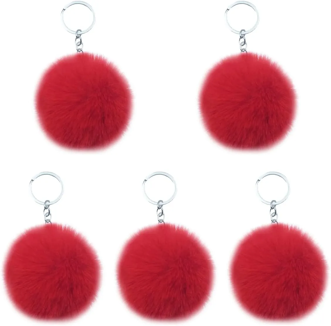 Unpafcxddyig 5 Pieces Pom Pom Keychains Faux Rabbit Fur Ball Keychain Fluffy Puff Ball Keyring