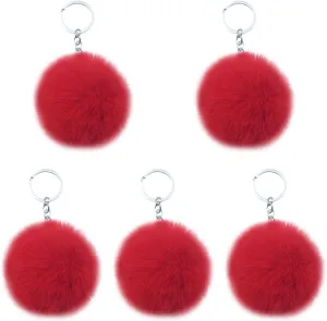 Unpafcxddyig 5 Pieces Pom Pom Keychains Faux Rabbit Fur Ball Keychain Fluffy Puff Ball Keyring