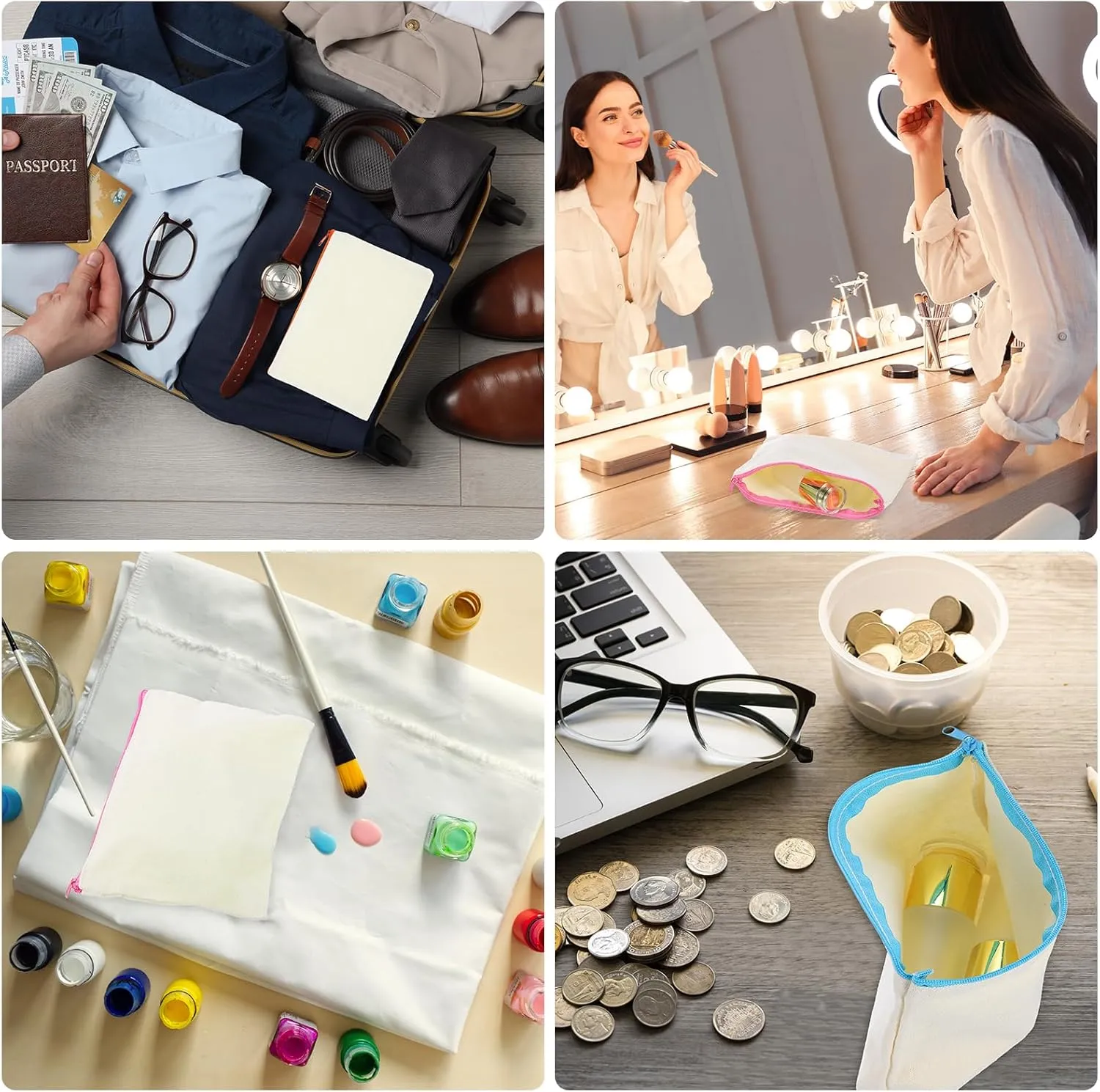 uxcell Canvas Makeup Bags, 12 Pcs Travel Cosmetic Bags Bulk, Multipurpose Blank Toiletry Zipper Pouches Blank DIY Craft Bags Pencil Bag for Women Teens, Yellow