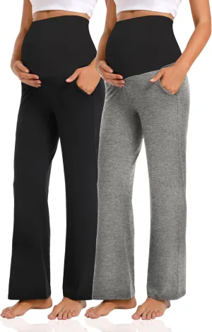 V VOCNI Women's Maternity Lounge Pants Pockets Stretchy Pregnancy Trousers Comfy Wide Leg Yoga Pajama Pants