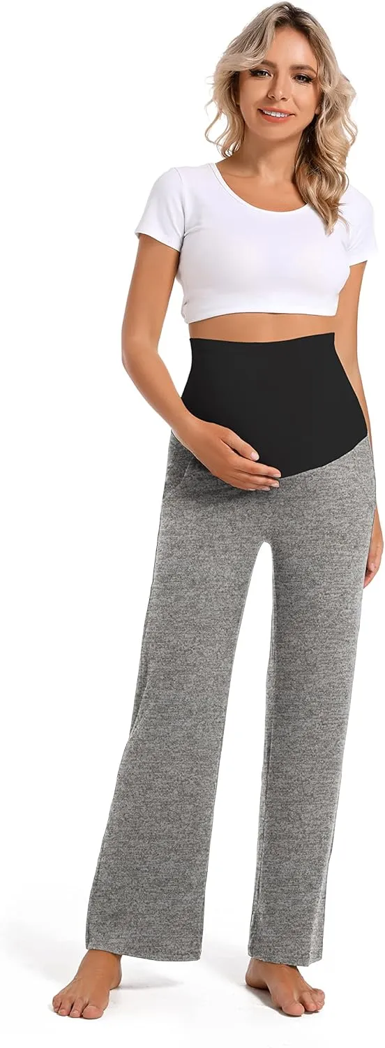 V VOCNI Women's Maternity Lounge Pants Pockets Stretchy Pregnancy Trousers Comfy Wide Leg Yoga Pajama Pants
