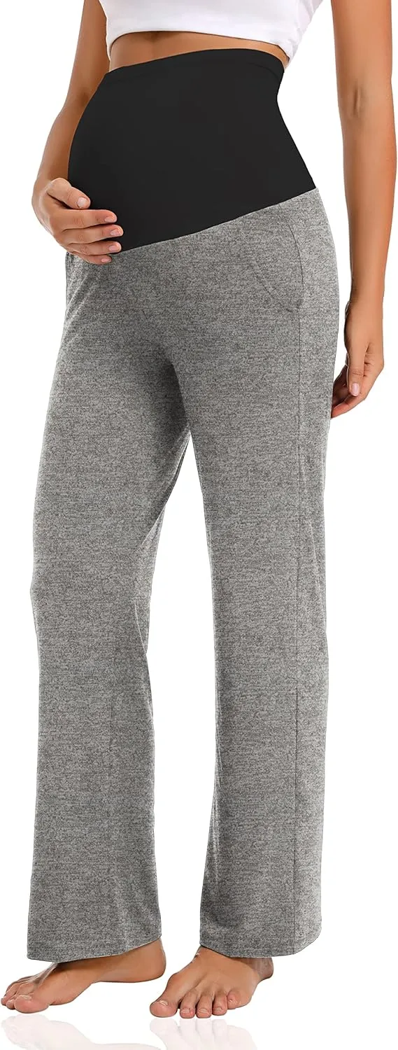 V VOCNI Women's Maternity Lounge Pants Pockets Stretchy Pregnancy Trousers Comfy Wide Leg Yoga Pajama Pants