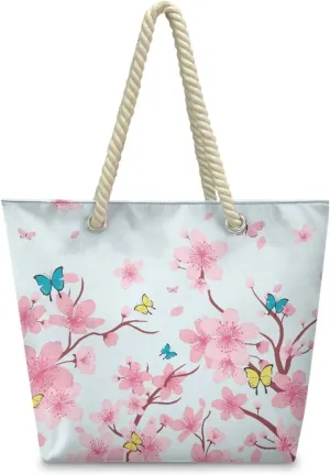 Vacation Beach Bag for Ladiess Women Medium Casual Travel Tote Bag Swim Pool Totes Bag with Hemp Rope Handle