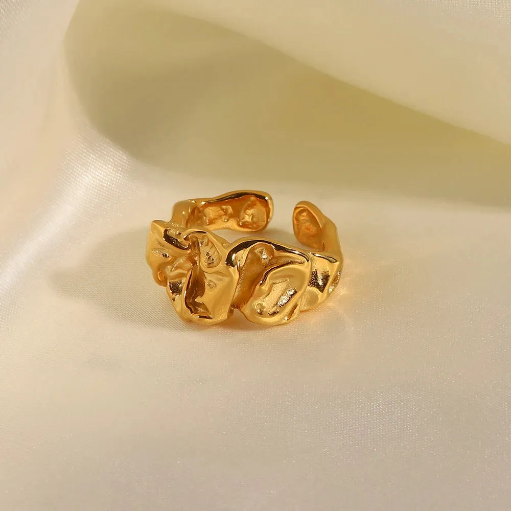 VAIGE Vintage Lava Texture Waterproof Stainless Steel Ring - Trendy Fashion Charm Jewelry