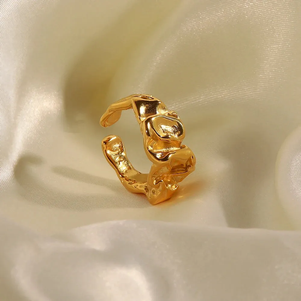 VAIGE Vintage Lava Texture Waterproof Stainless Steel Ring - Trendy Fashion Charm Jewelry