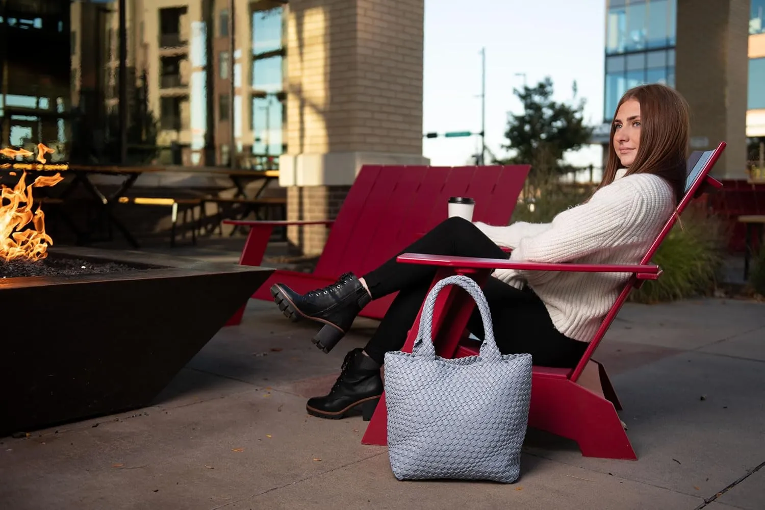 Vegan Leather Hand Woven Tote Bag for Women with Matching Purse Pouch