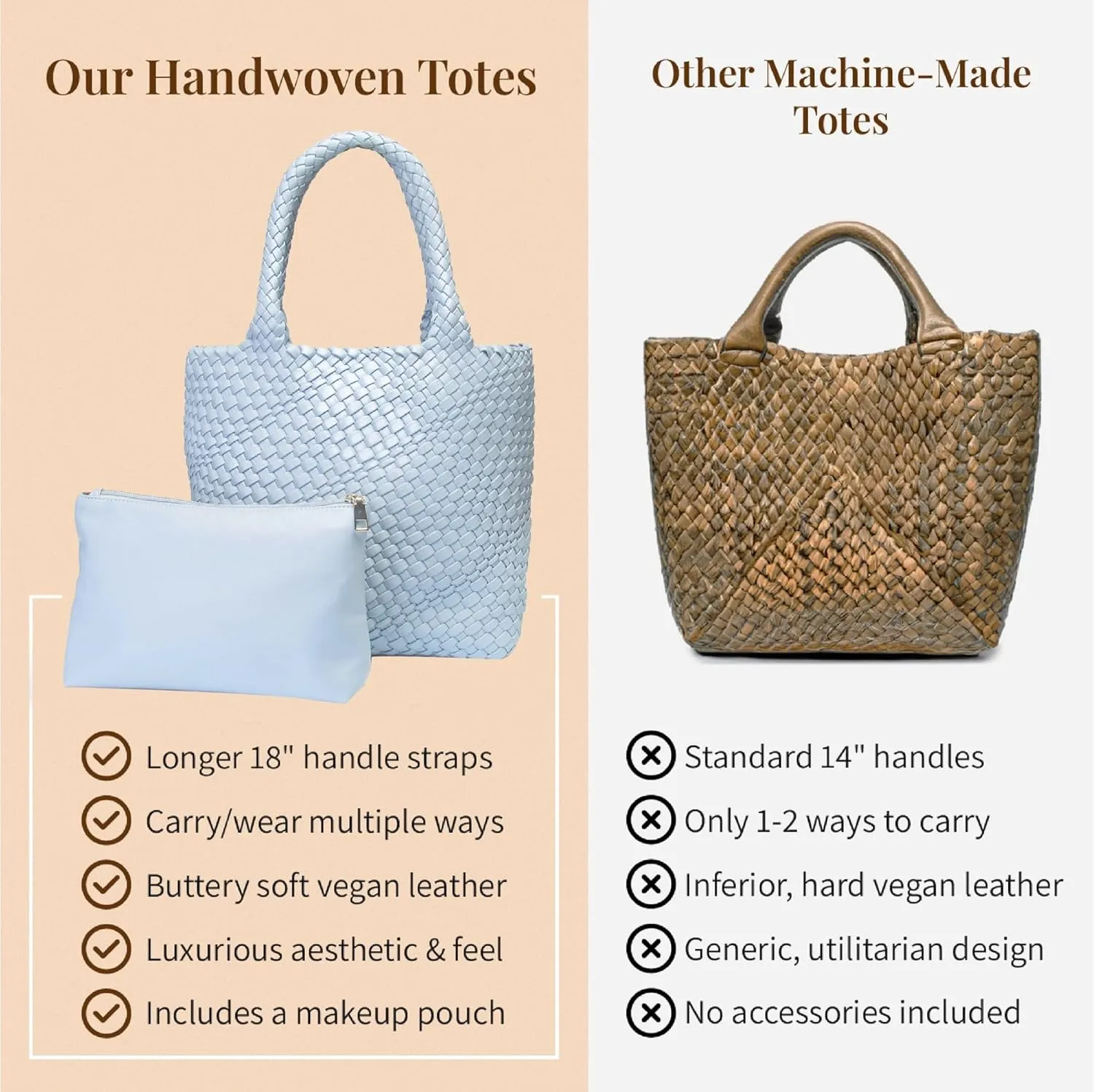Vegan Leather Hand Woven Tote Bag for Women with Matching Purse Pouch