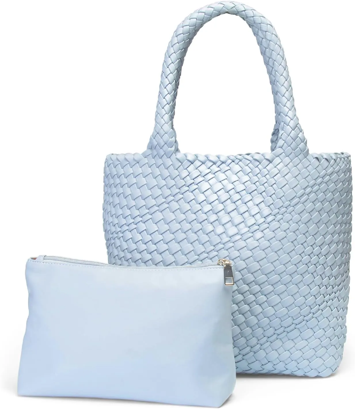 Vegan Leather Hand Woven Tote Bag for Women with Matching Purse Pouch