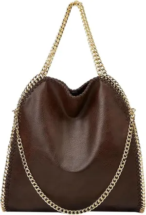 Vegan Leather Hobo Bag for Women PU Leather Shoulder Bag Large Handbag Totes Trendy Chain Purse Top Handle Bag