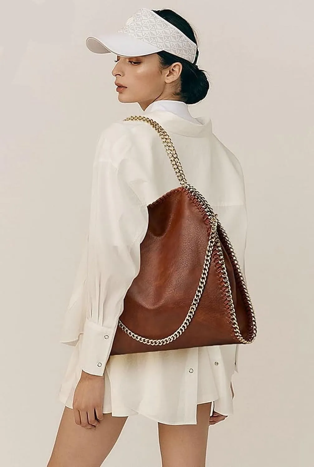 Vegan Leather Hobo Bag for Women PU Leather Shoulder Bag Large Handbag Totes Trendy Chain Purse Top Handle Bag