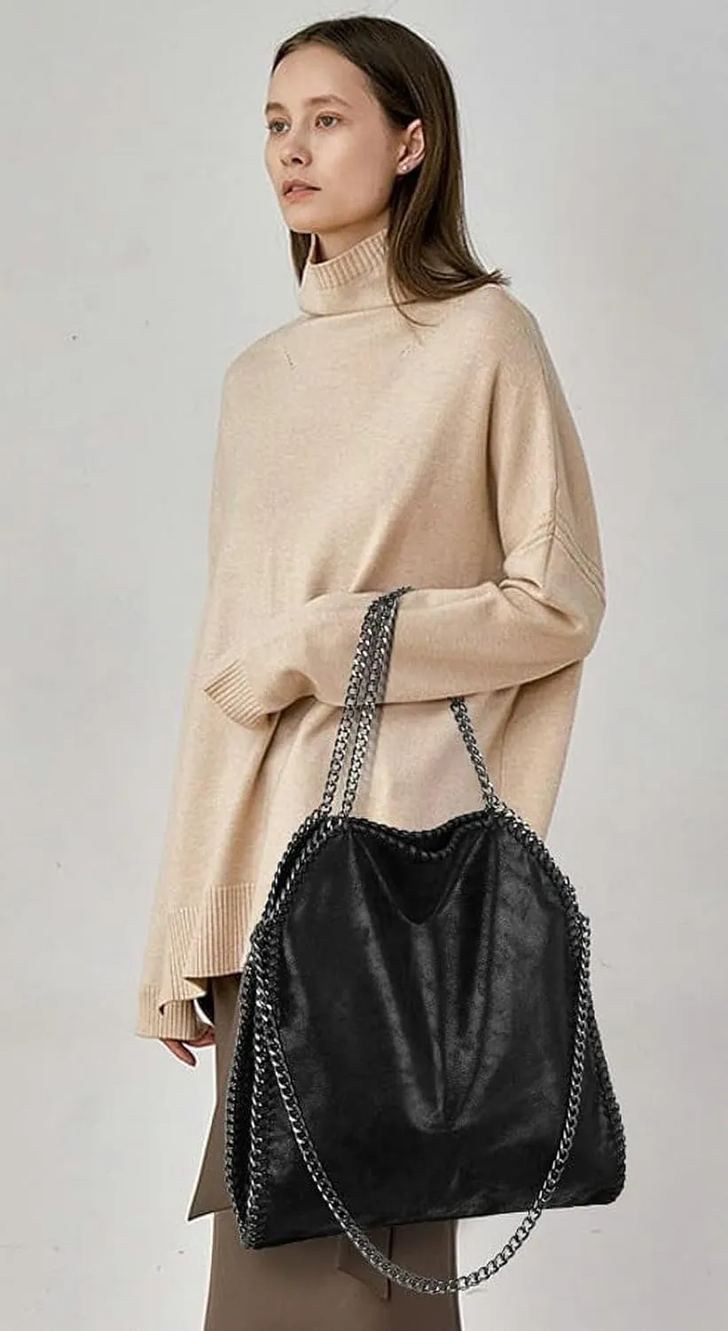 Vegan Leather Hobo Bag for Women PU Leather Shoulder Bag Large Handbag Totes Trendy Chain Purse Top Handle Bag