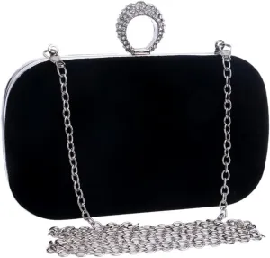 Velvet Women Evening Bags Finger Ring Crystal Clutches Chain Mini Party Wedding Bridal Shoulder Handbags