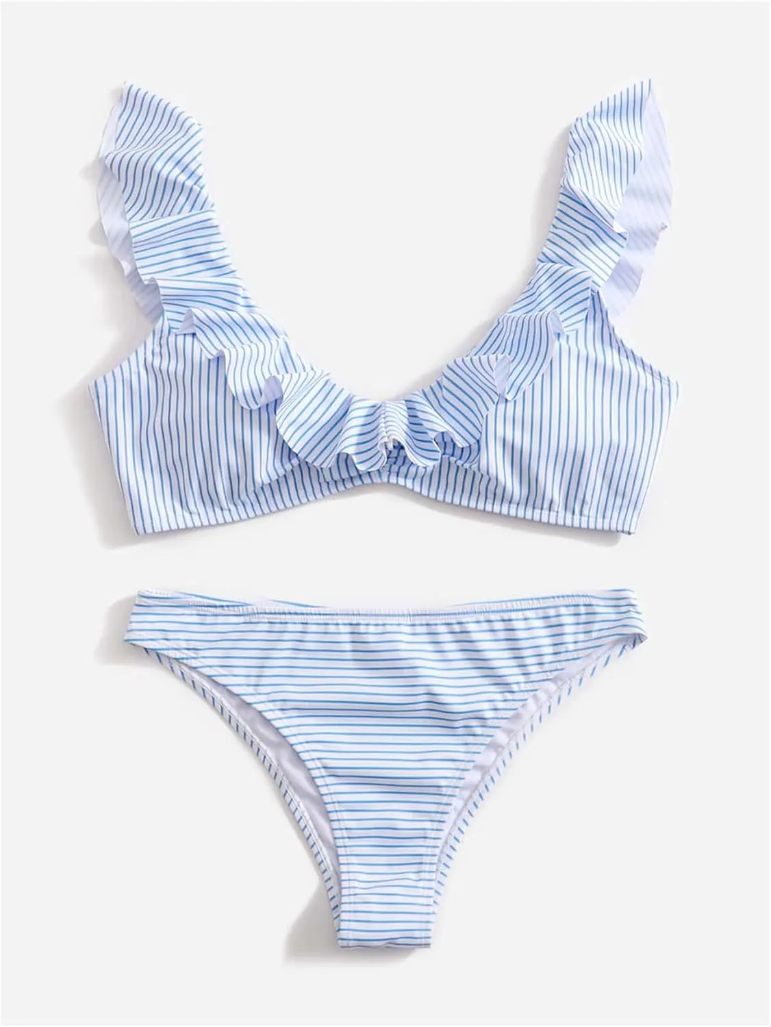 Verdusa Women's 2 Piece Striped Bikini Set Ruffle Tie Back Swimsuit Bathing Suit