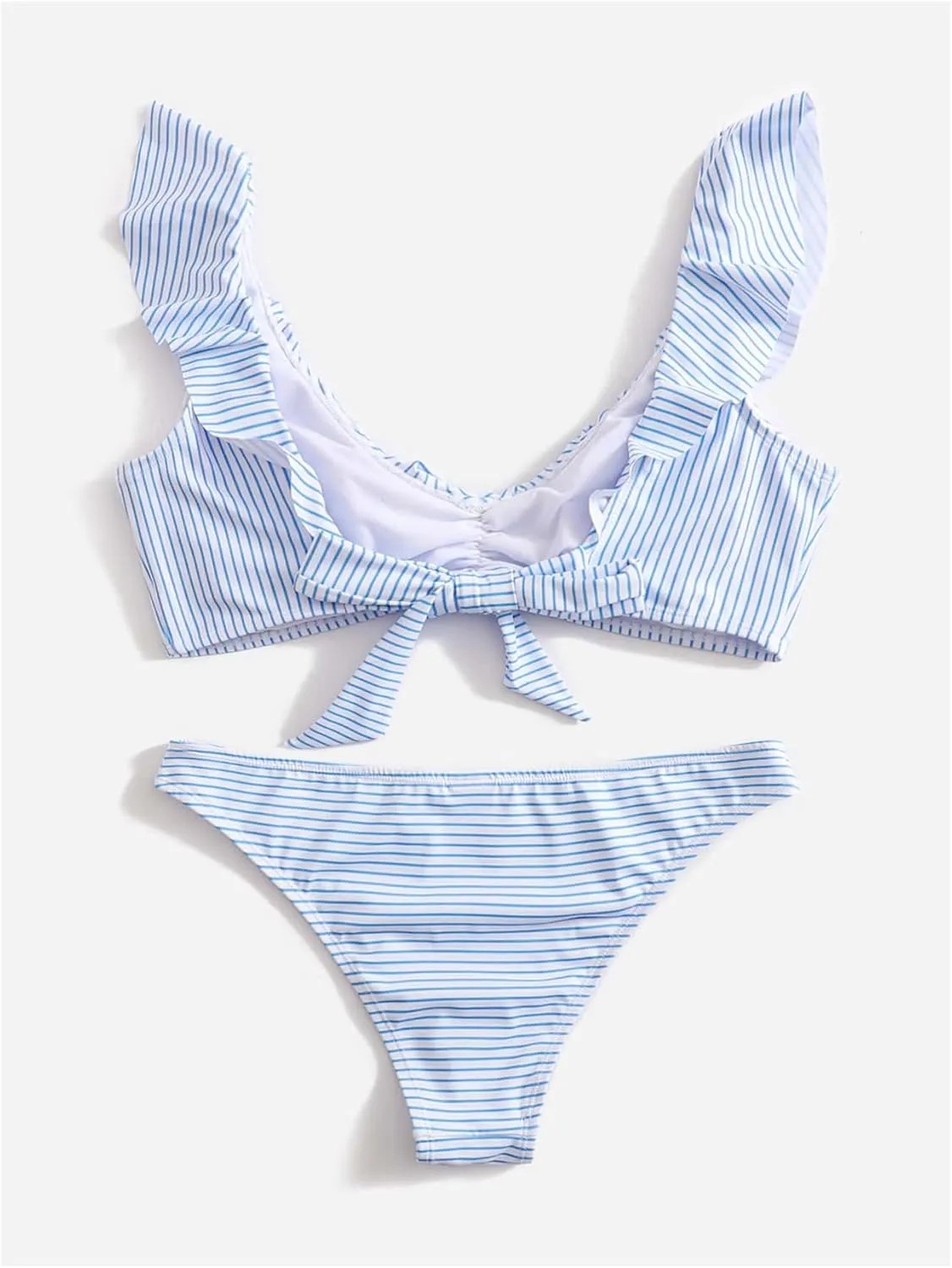 Verdusa Women's 2 Piece Striped Bikini Set Ruffle Tie Back Swimsuit Bathing Suit