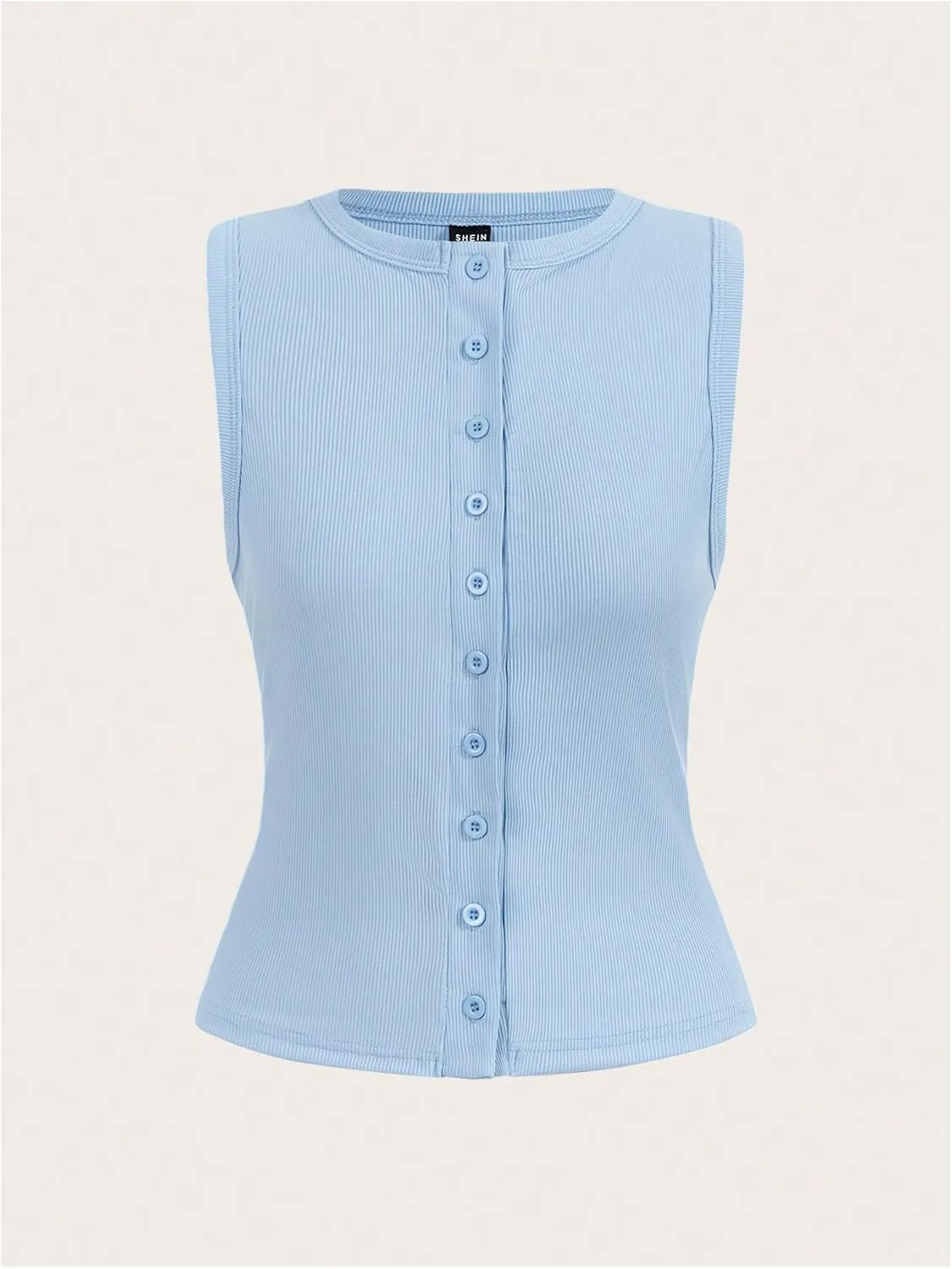 Verdusa Women's Button Front Fitted Tank Tops Crew Neck Sleeveless Knit Tops