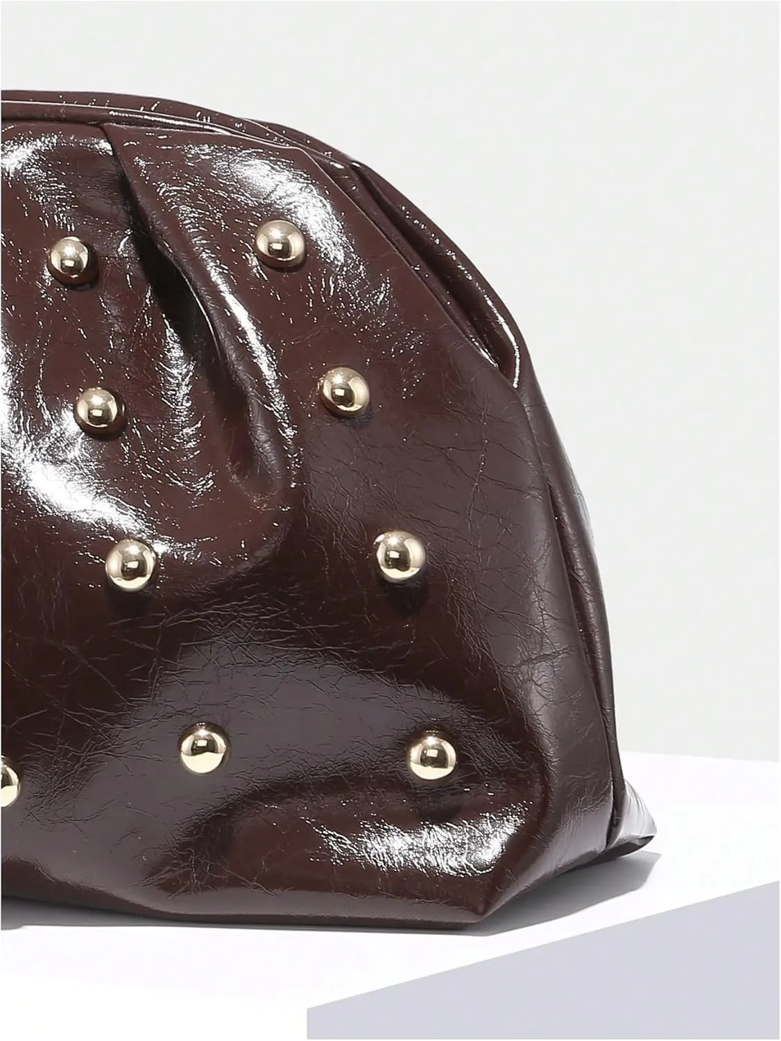 Verdusa Women's PU Leather Studded Clutch Handbags Retro Magnet Ruched Evening Bags