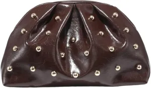 Verdusa Women's PU Leather Studded Clutch Handbags Retro Magnet Ruched Evening Bags