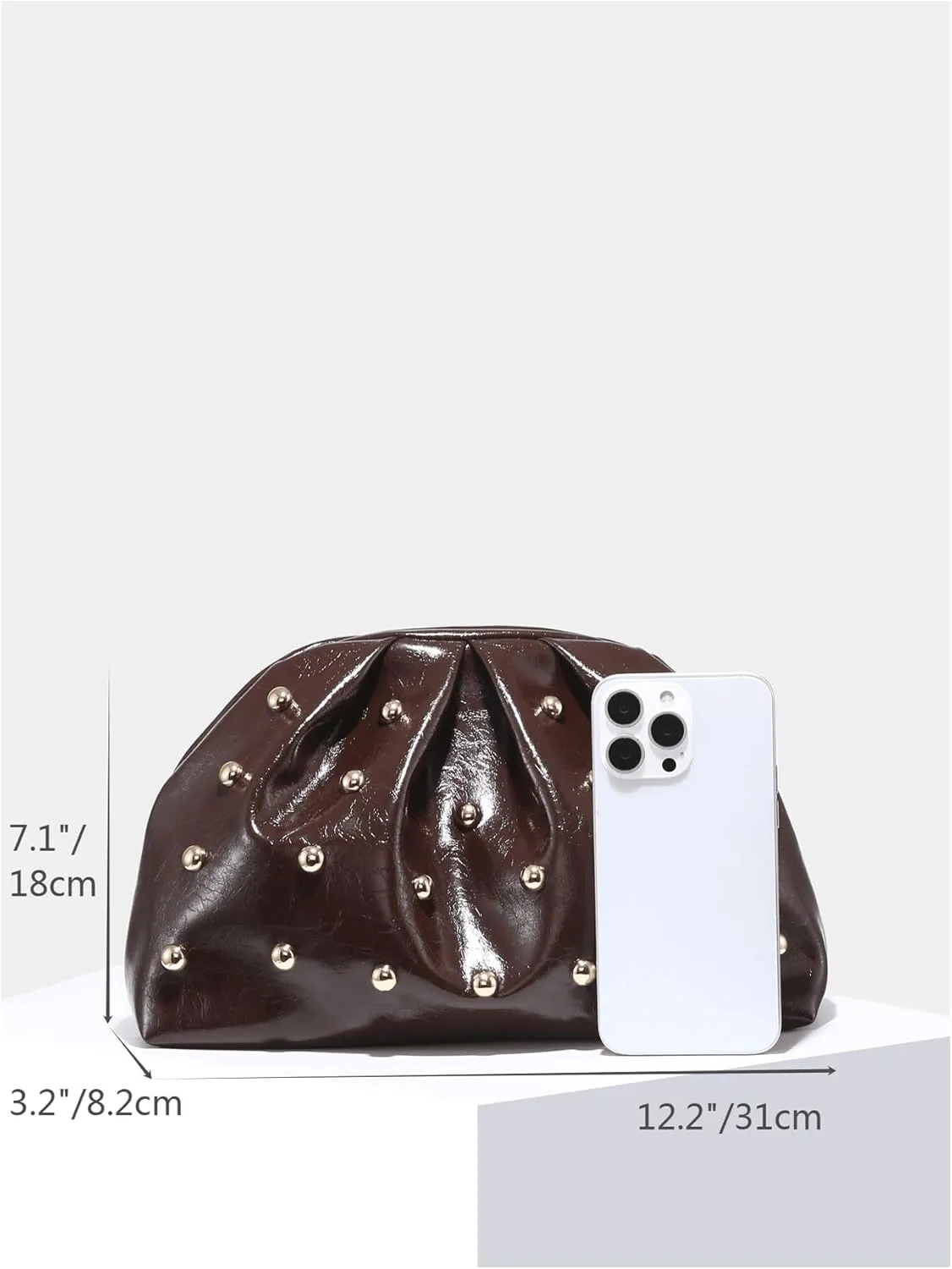 Verdusa Women's PU Leather Studded Clutch Handbags Retro Magnet Ruched Evening Bags
