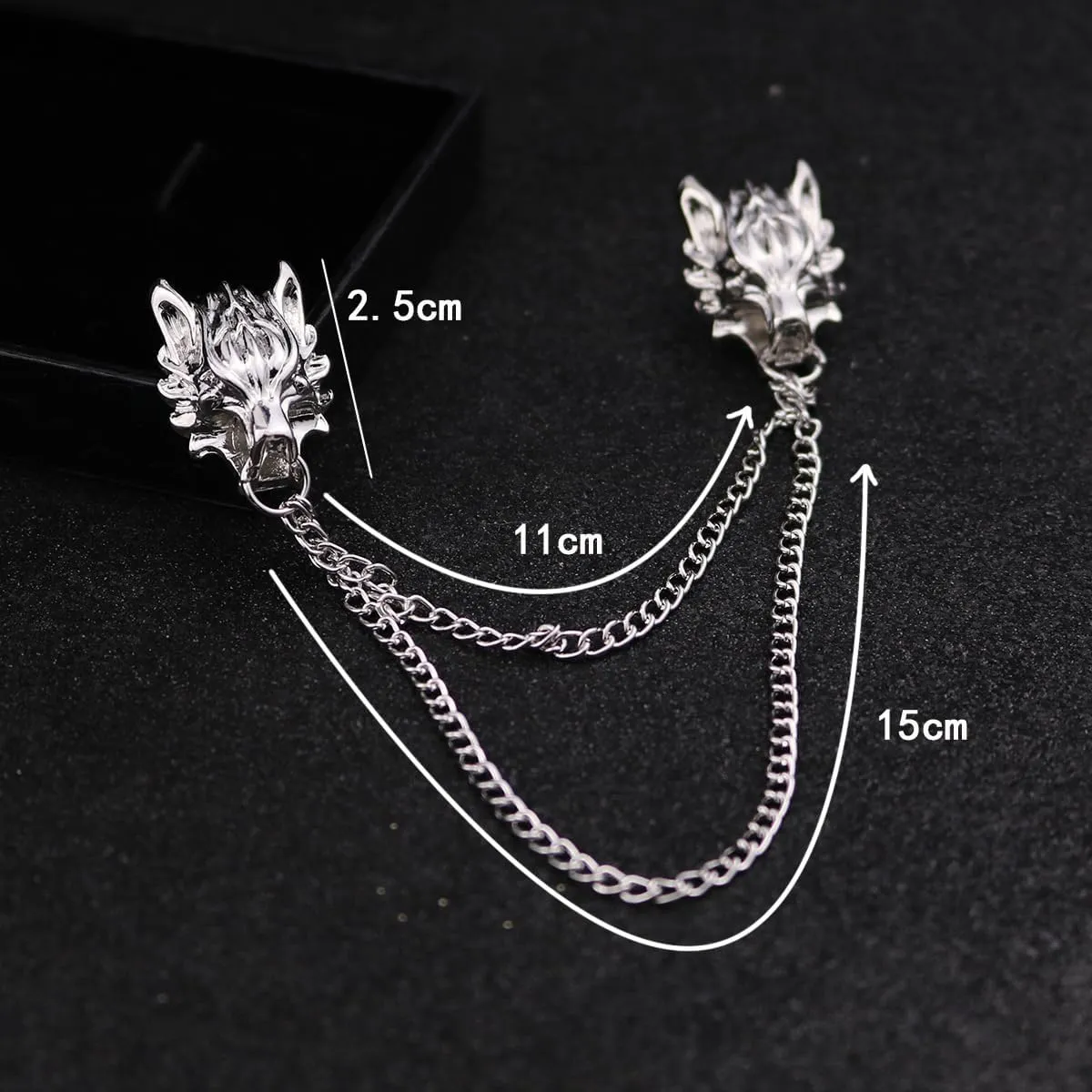 Vintage Animal Chain Brooch for Men Punk Style Lion Wolf Chain Tassel Brooch Pin Cool Animal Head Collar Coat Pin Suit Shawl Clips Collar Brooch Christmas Halloween Birthday Party Costume Jewelry