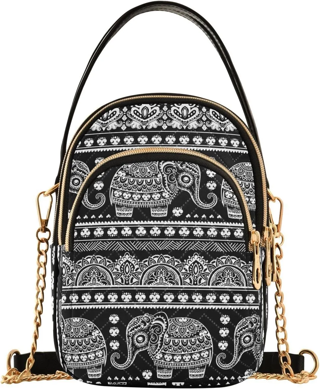 Vintage Indian Elephant Crossbody Bags for Women Crossbody Wallet Purse Casual Satchel with Chain Strap for Women