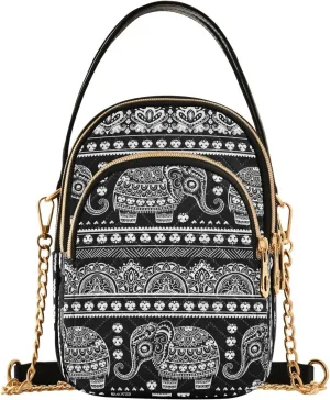 Vintage Indian Elephant Crossbody Bags for Women Crossbody Wallet Purse Casual Satchel with Chain Strap for Women