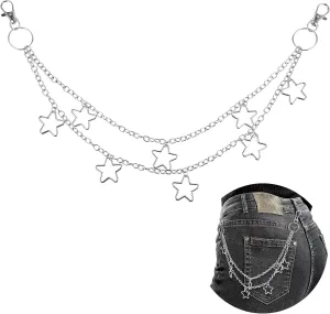 Vintage Pants Chain Chain Belts for Women, Star Jean Chain Belt Layered Pocket Chain Waist Chain Body Accessories for Women Men, Rock Wallet Chain