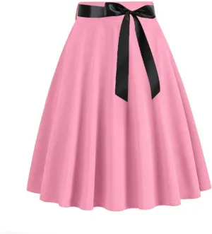 Vintage Pleated Skirt for Womens Solid Color High Waist Midi Skirt Fashion Elegant Swing A-Line Skirt with Belts