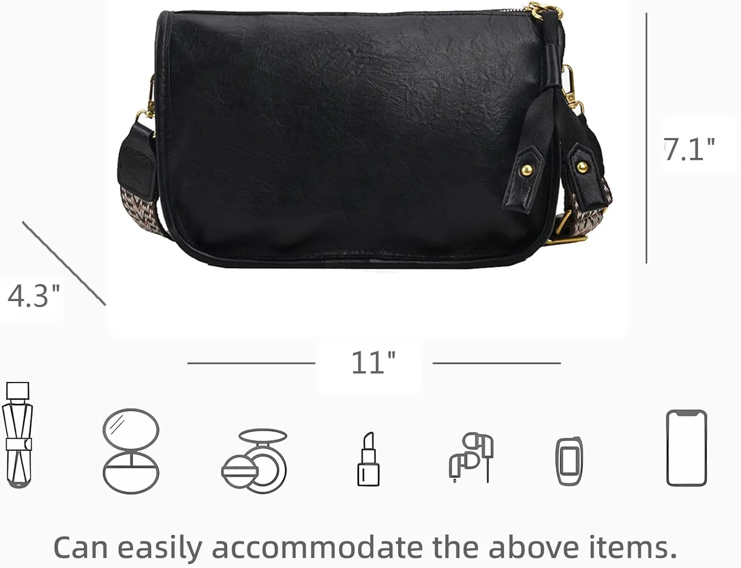 Vintage Shoulder Handbags Crossbody Bag for Women Wide Strap Shoulder Bag Large Capacity Daily Handbag Purse