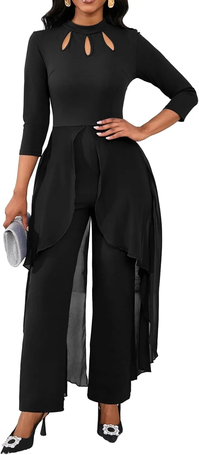 VisiChenup Jumpsuits for Women Dressy Sexy Long Sleeve Casual Long Pants Clubwear Evening Party Jumpsuit
