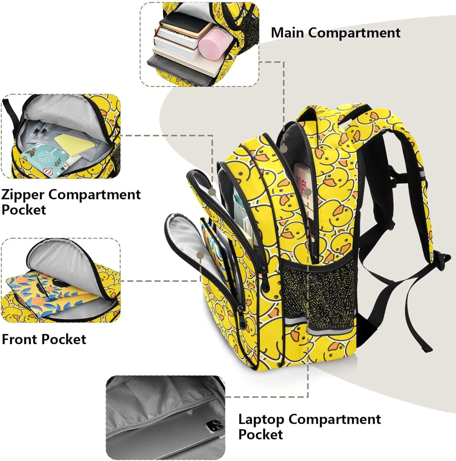 Wamika Yellow Ducks Backpack Farm Cartoon Animals School Backpacks Preschool Book Bag