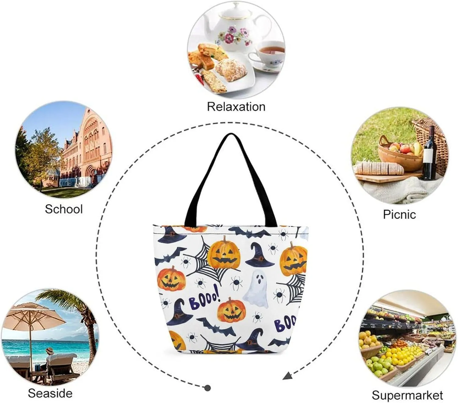 Watercolor Halloweens Pattern Hobo Handbags With Zipper Women's Tote Handbags