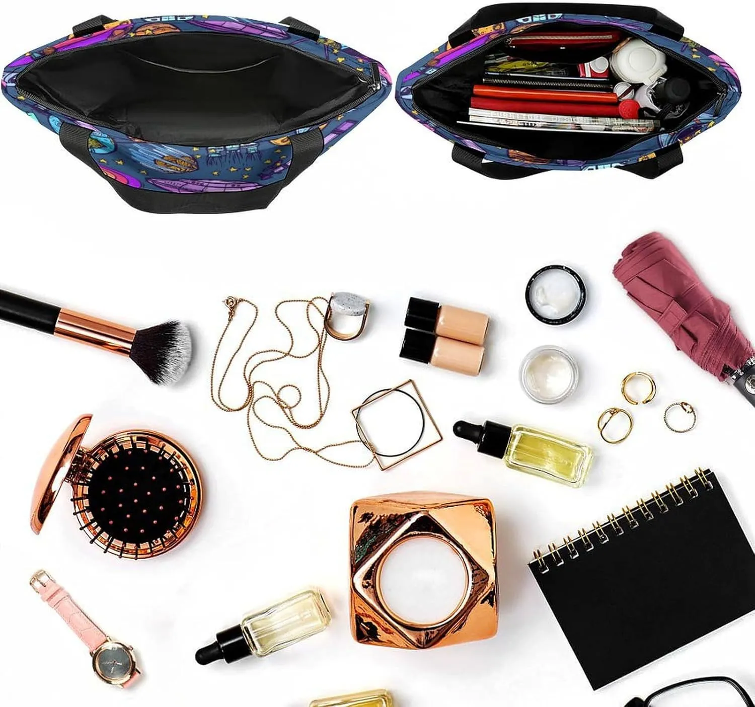 Watercolor Halloweens Pattern Hobo Handbags With Zipper Women's Tote Handbags