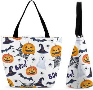 Watercolor Halloweens Pattern Hobo Handbags With Zipper Women's Tote Handbags