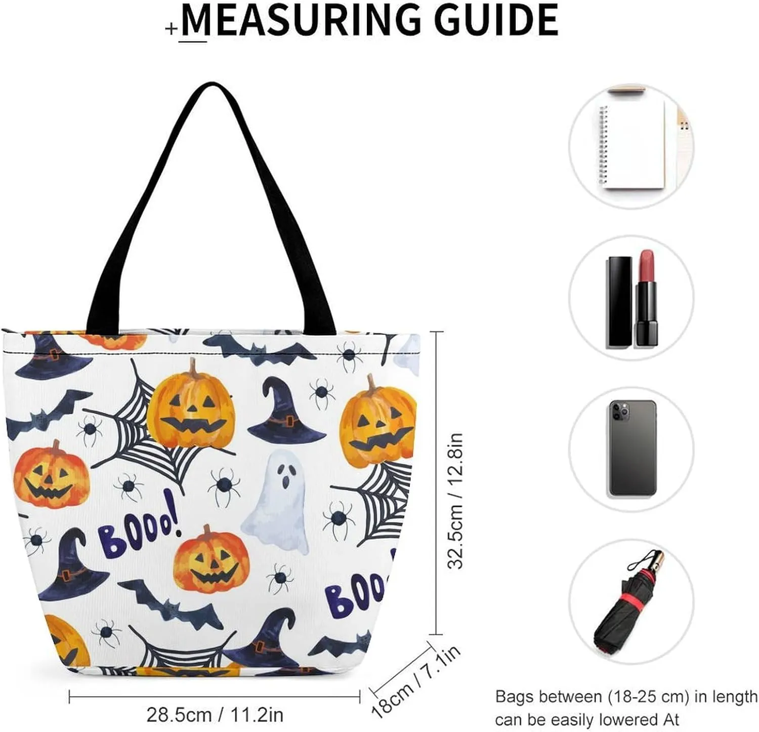 Watercolor Halloweens Pattern Hobo Handbags With Zipper Women's Tote Handbags
